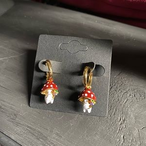 3D Enamel Mushroom Huggie Hoop Earrings